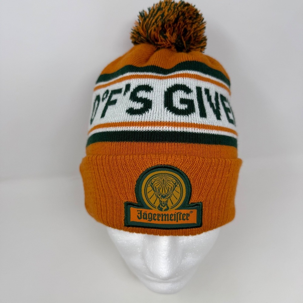 Jagermeister Orange Green 0 F'S GIVEN Knit Pom Beanie Hat Cuffed Stocking Cap